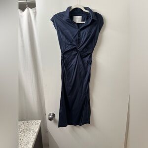 Frame navy blue linen midi dress